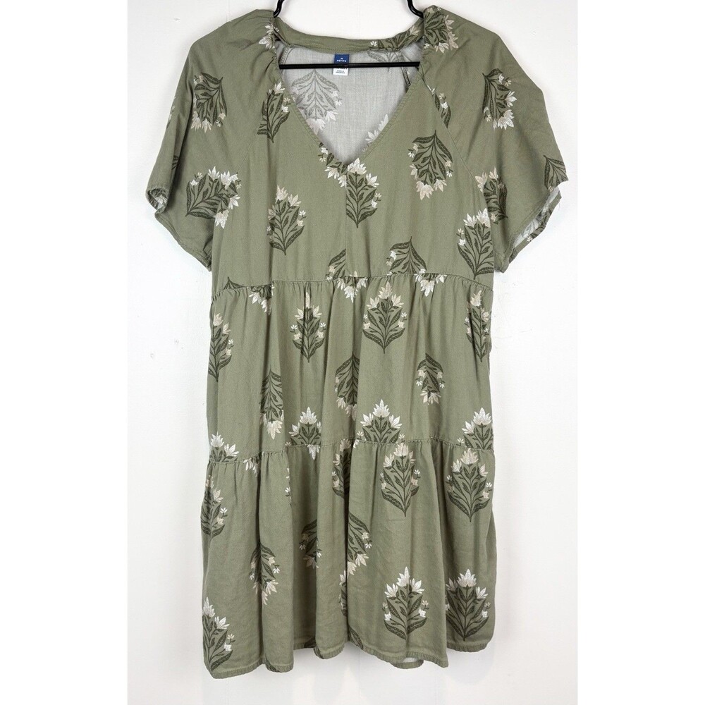 Old Navy Women's Minidress Tunic Green Tiered Boho Earthy Folk Sz Med Petite
